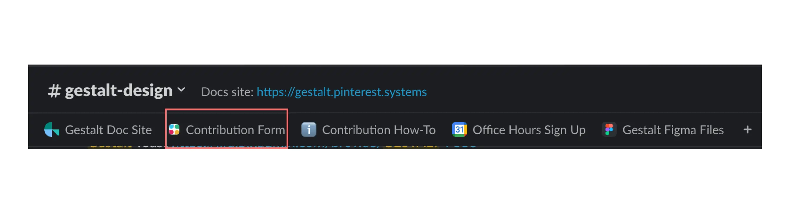 Screenshot of the Slack interface with a link to the contribution form circled in red.